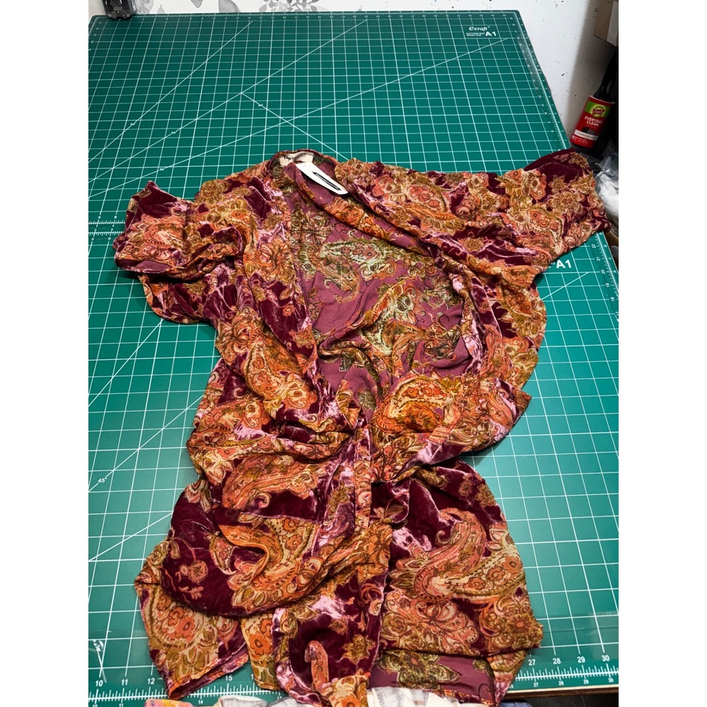 Impressions Shop Paisley Burnout Velvet Kimono Duster Burgundy Orange FJ7542 M